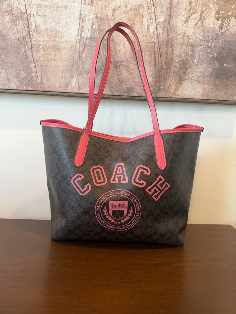 Coach signature canvas city tote with varsity motif